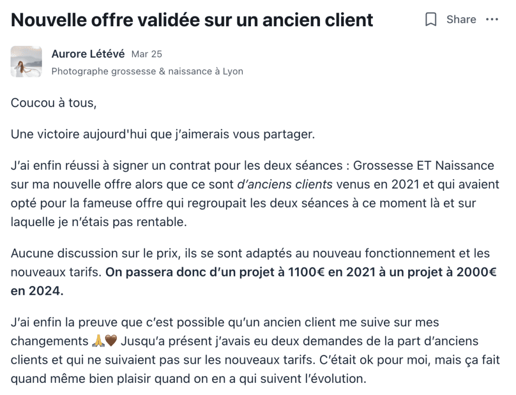Fondations promo 6 5 Post photographe victoire client augmentation des tarifs